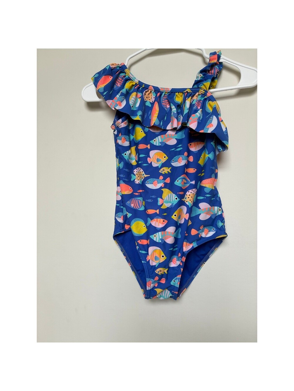 Gymboree Fish Print Ruffle One Piece Swimsuit Girls Size 10 Blue